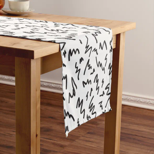 Elegant modern black and white short table runner | Zazzle