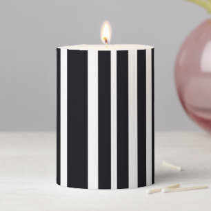 Elegant Modern Black And White Striped Art Form Pillar Candle