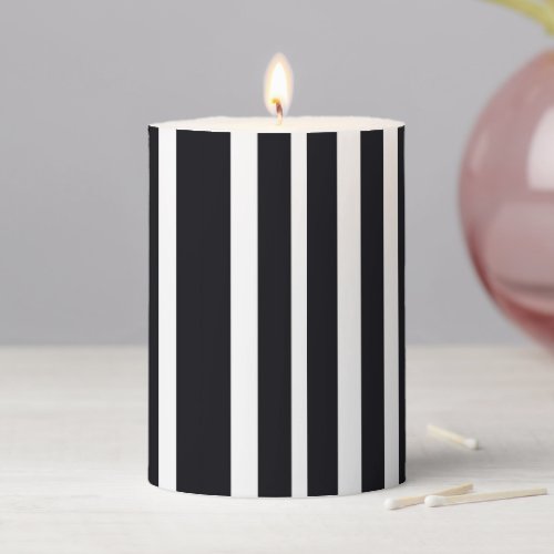 Elegant Modern Black And White Striped Art Form Pillar Candle