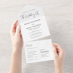 Elegant & modern black and white wedding all in one invitation