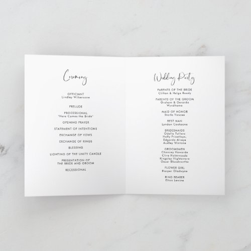 Elegant  modern black and white wedding folded program