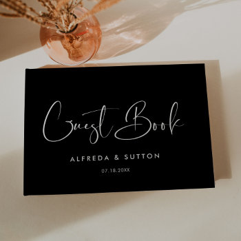 Elegant & Modern Black And White Wedding Guest Book by LemonBox at Zazzle