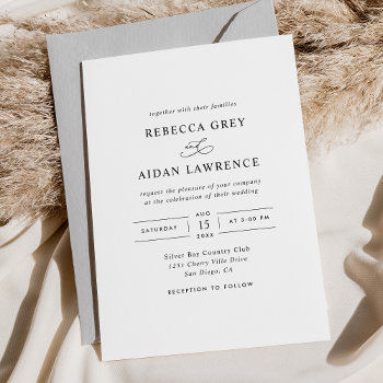 Elegant Modern Black And White Wedding Invitation by PeachBloome at Zazzle