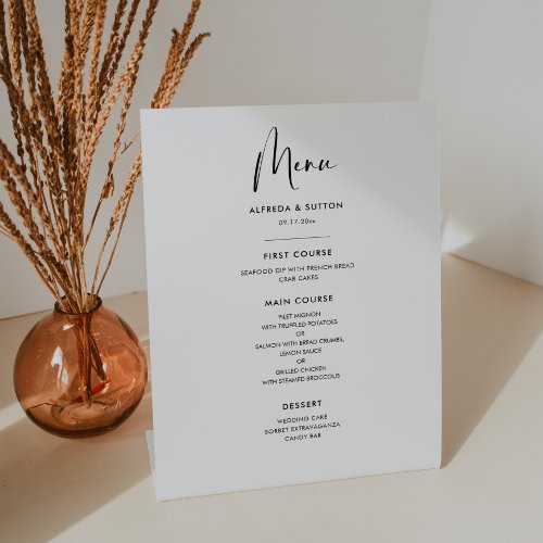 Elegant  modern black and white wedding menu pedestal sign