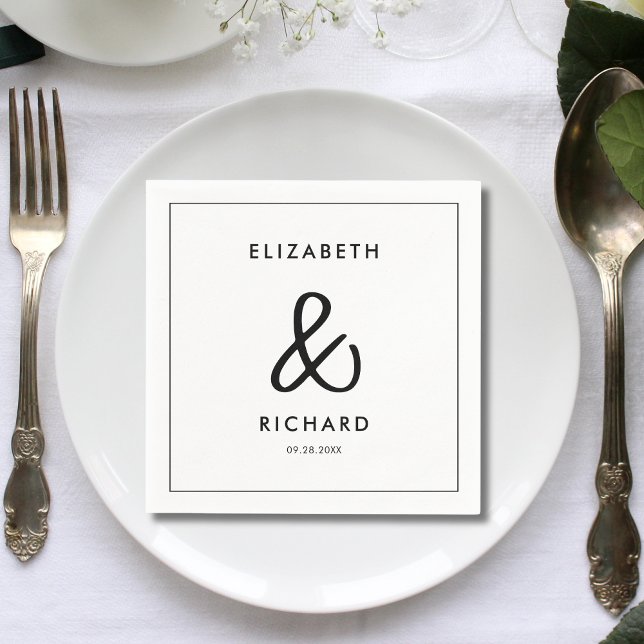 Elegant & Modern Black and White Wedding Napkins (Creator Uploaded)