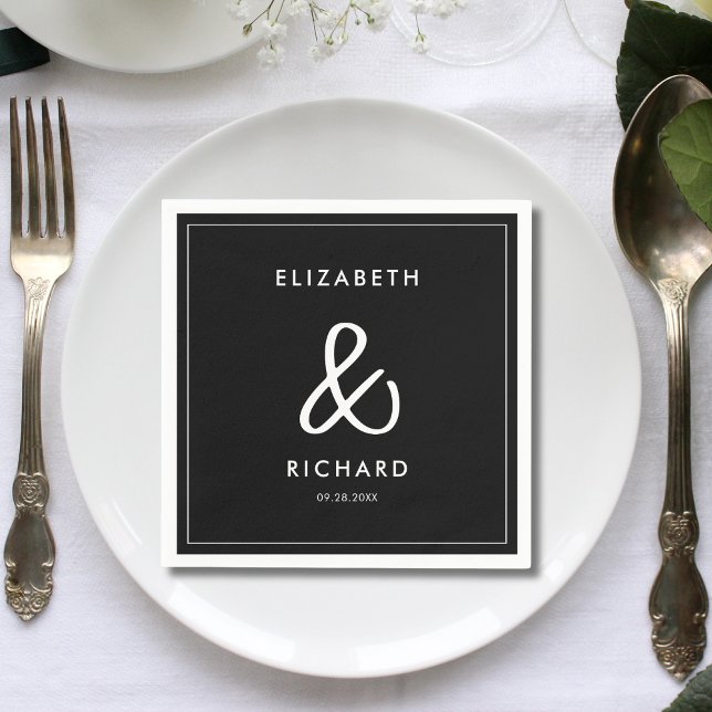 Elegant & Modern Black and White Wedding Napkins (Creator Uploaded)