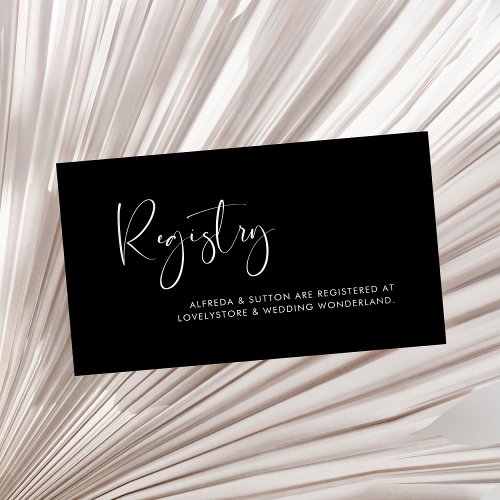 Elegant  modern black and white wedding registry enclosure card
