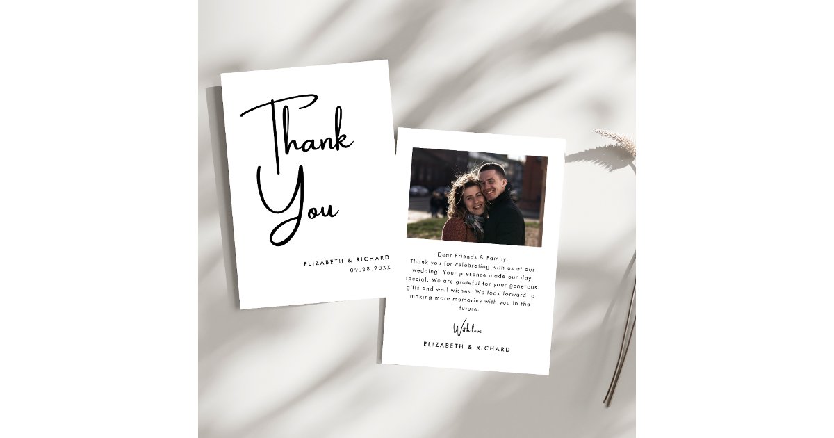 Elegant & Modern Black and White Wedding Thank You Card | Zazzle