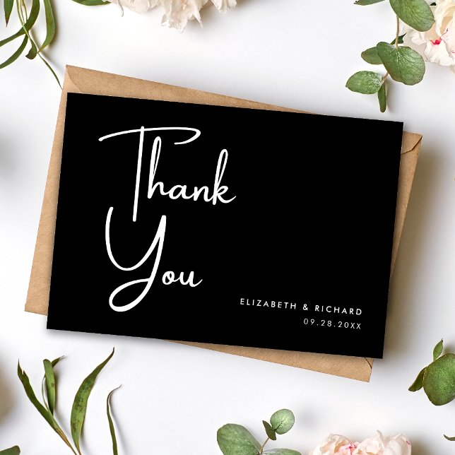 Elegant & Modern Black and White Wedding Thank You Card (Creator Uploaded)