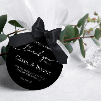 Elegant Modern Black and White Wedding Thank You Classic Round Sticker