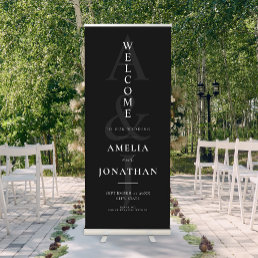 Elegant Modern Black and White Wedding Welcome Retractable Banner
