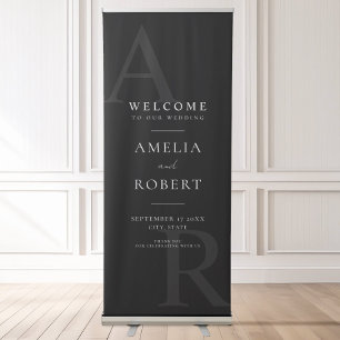 Elegant Modern Black and White Wedding Welcome Retractable Banner