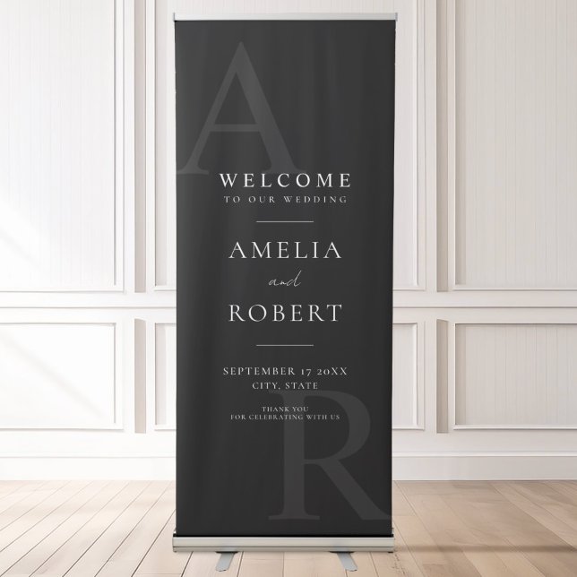 Elegant Modern Black and White Wedding Welcome Retractable Banner (Creator Uploaded)