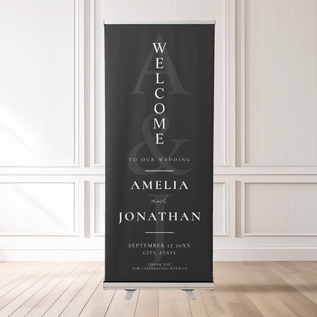 Elegant Modern Black and White Wedding Welcome Retractable Banner (Creator Uploaded)