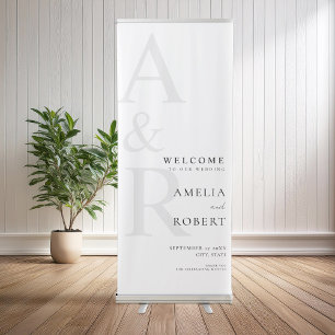 Elegant Modern Black and White Wedding Welcome Retractable Banner