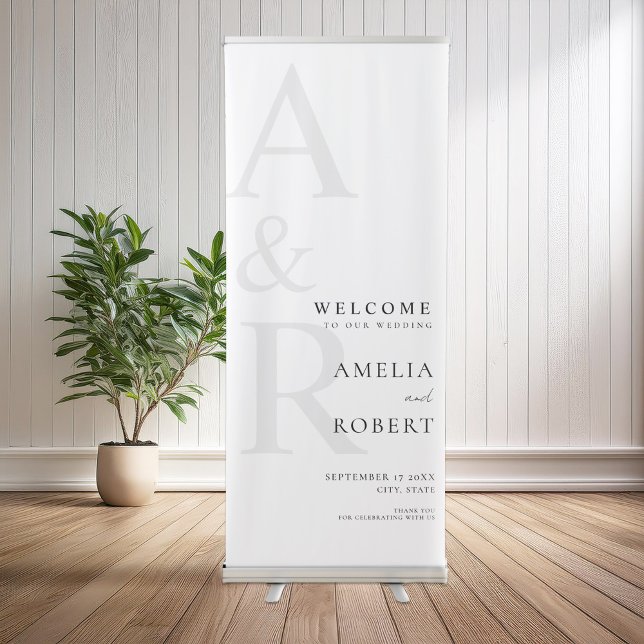 Elegant Modern Black and White Wedding Welcome Retractable Banner (Creator Uploaded)