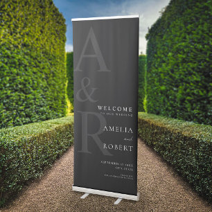 Elegant Modern Black and White Wedding Welcome Retractable Banner