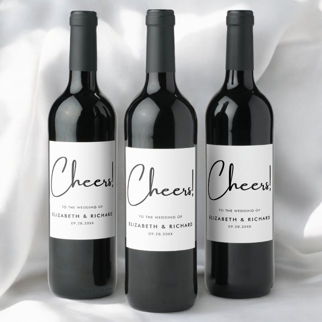 Elegant & Modern Black and White Wedding Wine Label (Creator Uploaded)