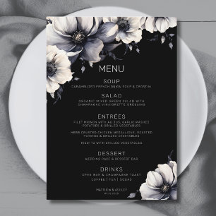 Elegant Modern Black Anemone Floral Wedding Menu