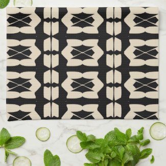 Elegant Modern Black & Beige Geometric Pattern Kitchen Towel