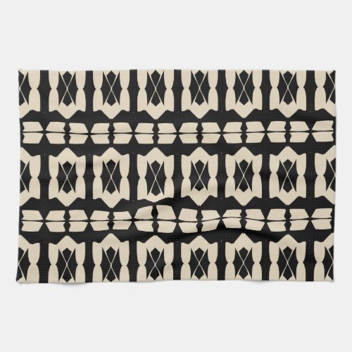 Elegant Modern Black  Beige Geometric Pattern Kitchen Towel