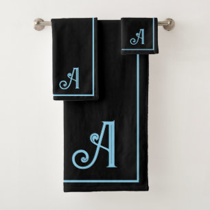 Elegant Modern Black &blue Monogram Bath Towel Set
