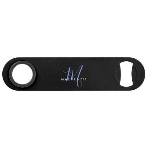 Elegant Modern Black Blue Script Monogram Bar Key