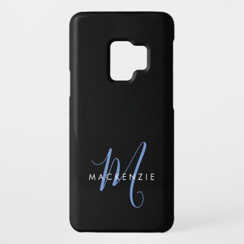 Elegant Modern Black Blue Script Monogram Case_Mate Samsung Galaxy S9 Case