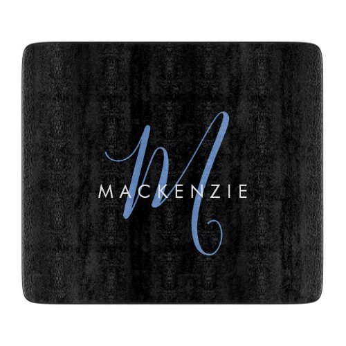 Elegant Modern Black Blue Script Monogram Cutting Board