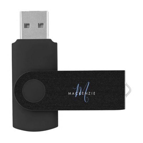 Elegant Modern Black Blue Script Monogram Flash Drive