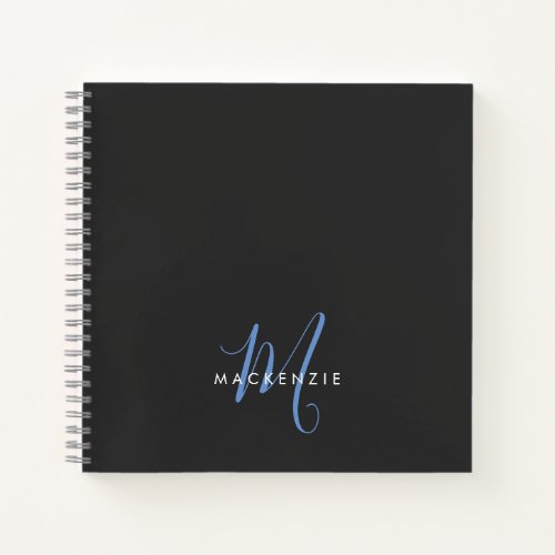Elegant Modern Black Blue Script Monogram Notebook