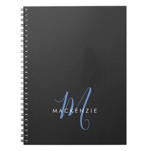 Elegant Modern Black Blue Script Monogram Notebook