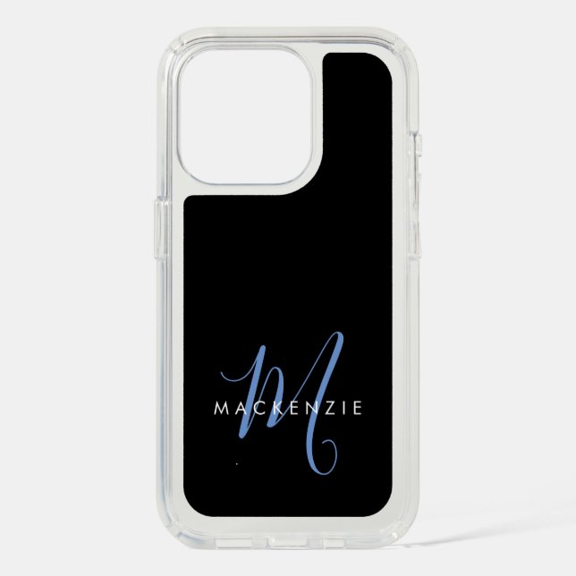 Elegant Modern Black Blue Script Monogram Speck iPhone Case (Front)