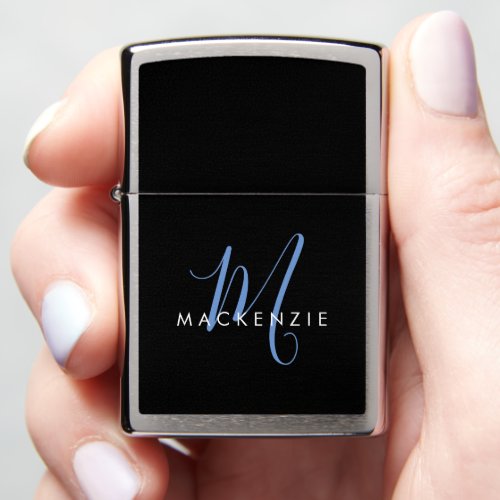 Elegant Modern Black Blue Script Monogram Zippo Lighter