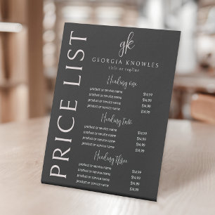 Elegant Modern Black Blush Pink Price List Pedestal Sign