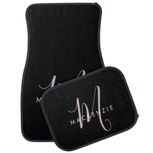 Elegant Modern Black Blush Pink Script Monogram Car Floor Mat