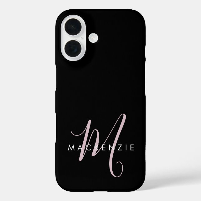 Elegant Modern Black Blush Pink Script Monogram Case-Mate iPhone Case (Back)