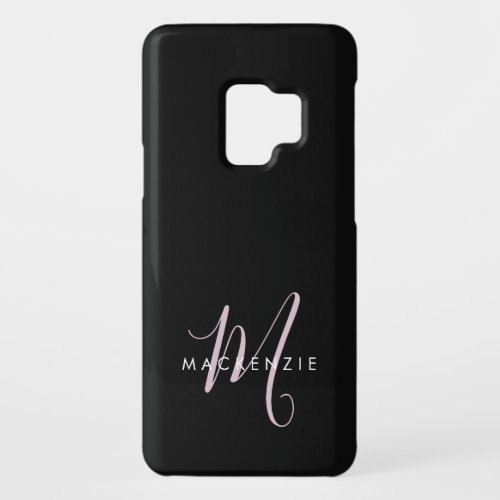 Elegant Modern Black Blush Pink Script Monogram Case_Mate Samsung Galaxy S9 Case