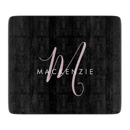 Elegant Modern Black Blush Pink Script Monogram Cutting Board