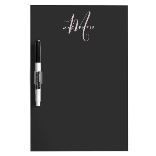 Elegant Modern Black Blush Pink Script Monogram Dry Erase Board