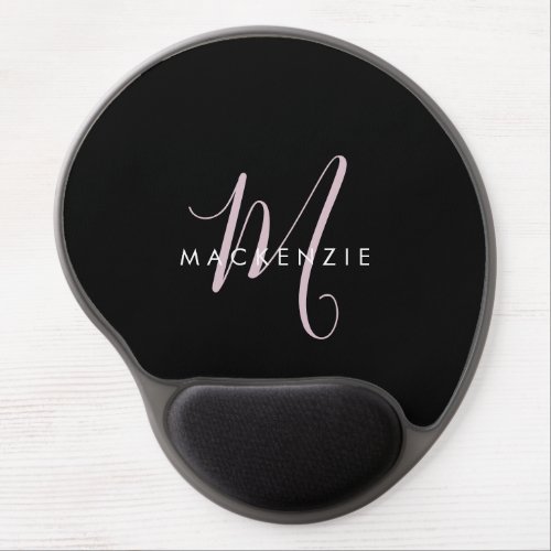 Elegant Modern Black Blush Pink Script Monogram Gel Mouse Pad