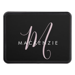 Elegant Modern Black Blush Pink Script Monogram Hitch Cover