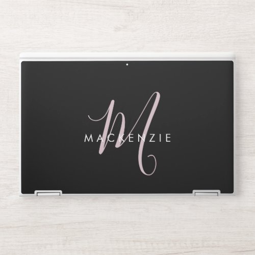 Elegant Modern Black Blush Pink Script Monogram HP Laptop Skin