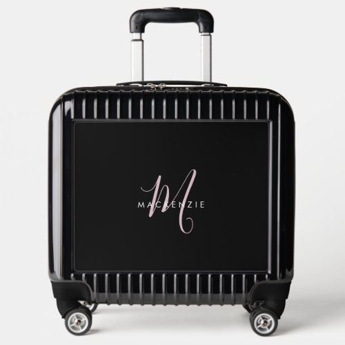 Elegant Modern Black Blush Pink Script Monogram Luggage
