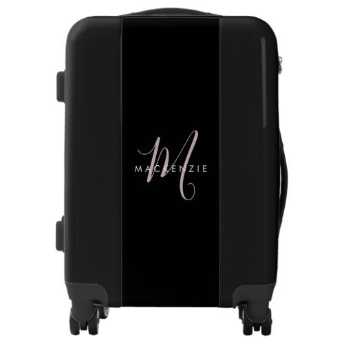 Elegant Modern Black Blush Pink Script Monogram Luggage