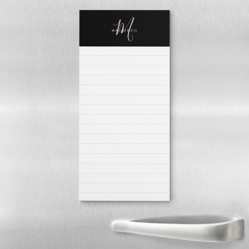 Elegant Modern Black Blush Pink Script Monogram Magnetic Notepad