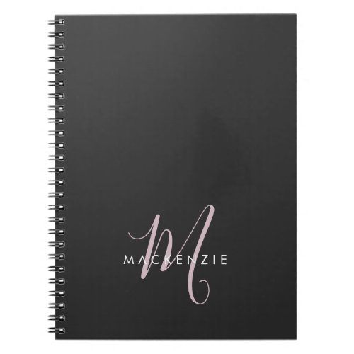 Elegant Modern Black Blush Pink Script Monogram Notebook
