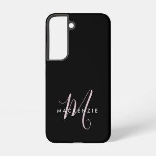 Elegant Modern Black Blush Pink Script Monogram Samsung Galaxy S22 Case