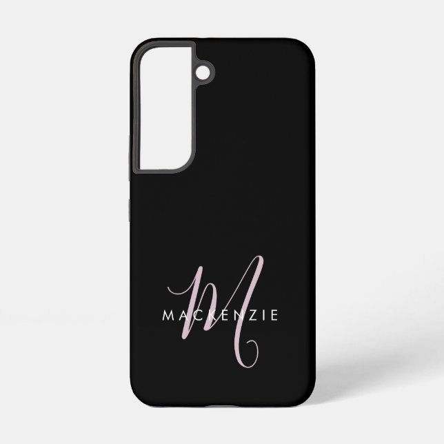 Elegant Modern Black Blush Pink Script Monogram Samsung Galaxy Case (Back)