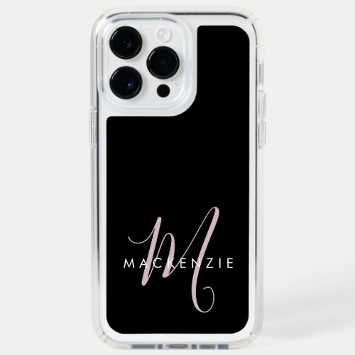 Elegant Modern Black Blush Pink Script Monogram Speck iPhone 14 Pro Max Case